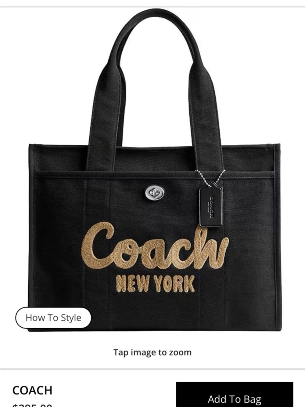 Coach Black Tote with Contrasting Logo - Picture 2 of 5